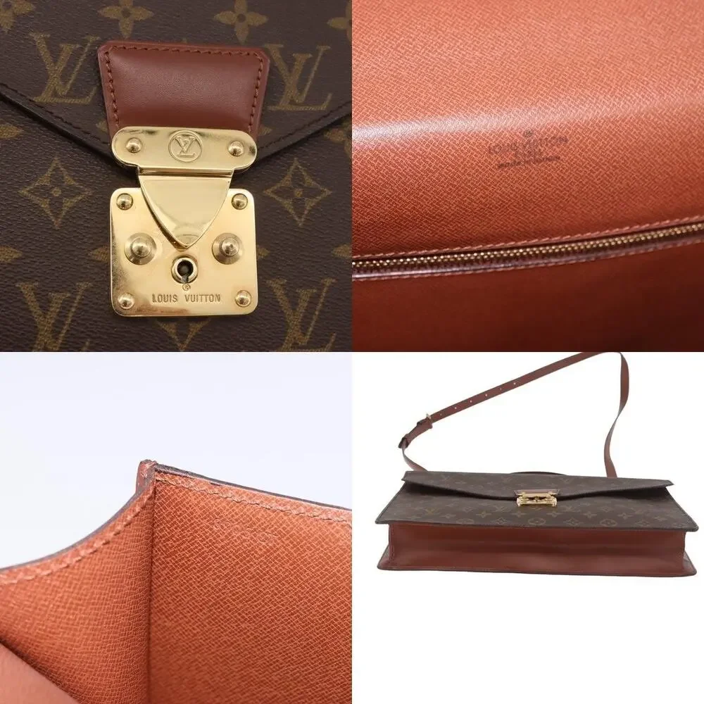 Louis Vuitton Monogram Porte Documents Bandouliere Business Bag Brown
